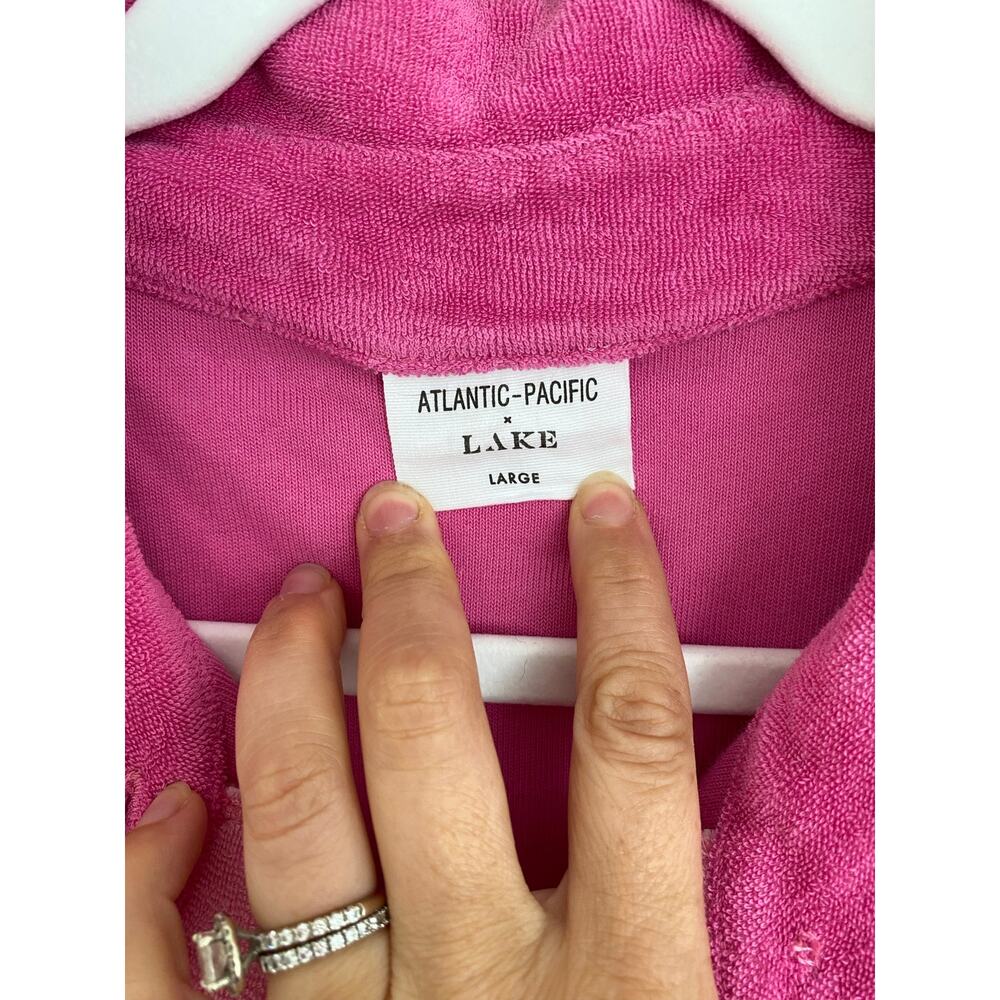 LAKE x Atlantic Pacific Darcy Terry Button Down Dress Pink Lychee Tuckernuck L - Picture 7 of 8